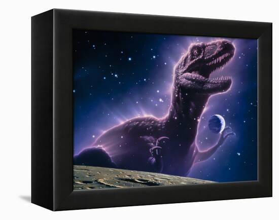 Conceptual Art of a Ghostly Dinosaur Over the Moon-Joe Tucciarone-Framed Premier Image Canvas