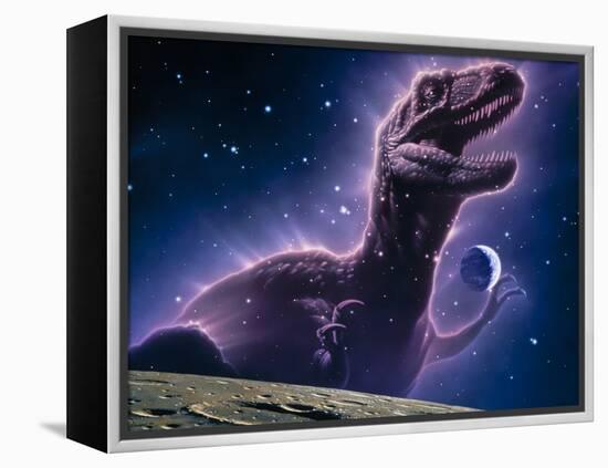 Conceptual Art of a Ghostly Dinosaur Over the Moon-Joe Tucciarone-Framed Premier Image Canvas