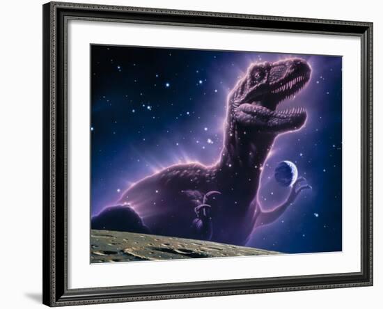 Conceptual Art of a Ghostly Dinosaur Over the Moon-Joe Tucciarone-Framed Photographic Print