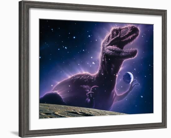 Conceptual Art of a Ghostly Dinosaur Over the Moon-Joe Tucciarone-Framed Photographic Print