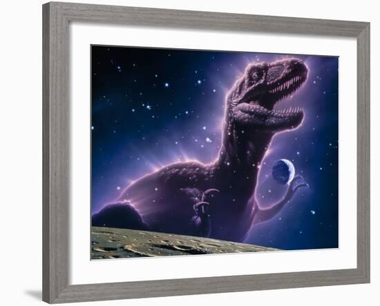 Conceptual Art of a Ghostly Dinosaur Over the Moon-Joe Tucciarone-Framed Photographic Print