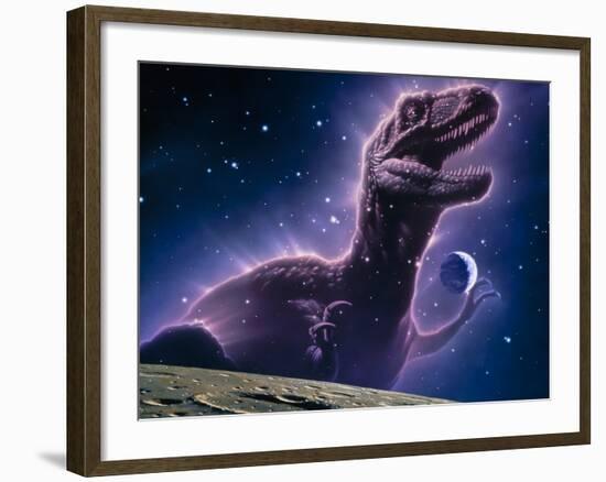 Conceptual Art of a Ghostly Dinosaur Over the Moon-Joe Tucciarone-Framed Photographic Print