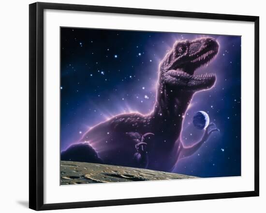 Conceptual Art of a Ghostly Dinosaur Over the Moon-Joe Tucciarone-Framed Photographic Print