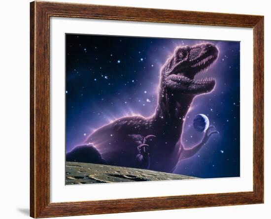 Conceptual Art of a Ghostly Dinosaur Over the Moon-Joe Tucciarone-Framed Photographic Print