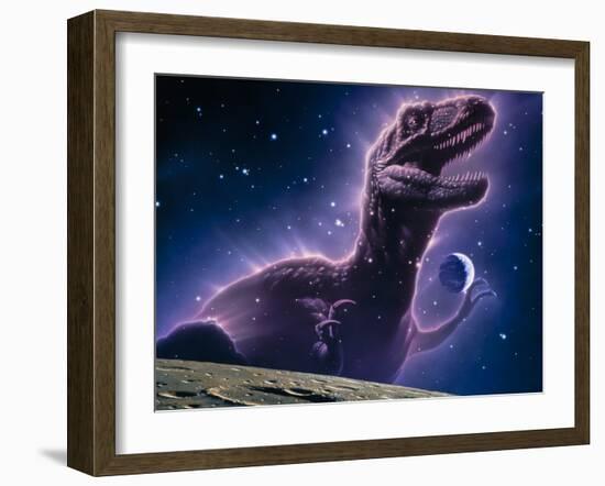 Conceptual Art of a Ghostly Dinosaur Over the Moon-Joe Tucciarone-Framed Photographic Print