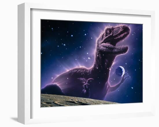 Conceptual Art of a Ghostly Dinosaur Over the Moon-Joe Tucciarone-Framed Photographic Print