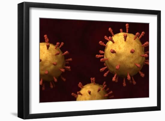 Conceptual biomedical illustration of rubeola measles virus.-Stocktrek Images-Framed Art Print