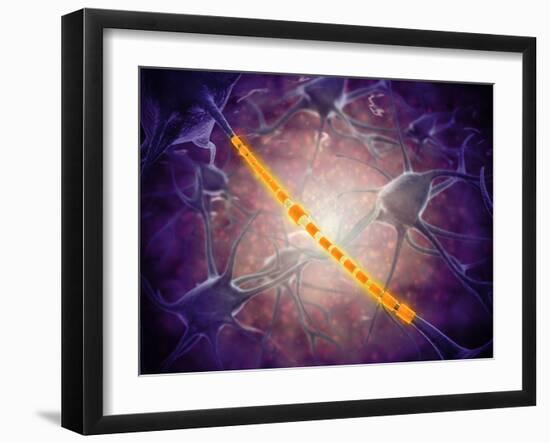 Conceptual Image of a Neuron Ligntning Signal Passing-Stocktrek Images-Framed Photographic Print