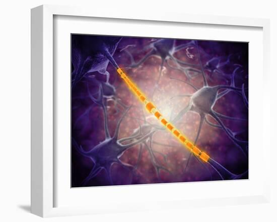 Conceptual Image of a Neuron Ligntning Signal Passing-Stocktrek Images-Framed Photographic Print