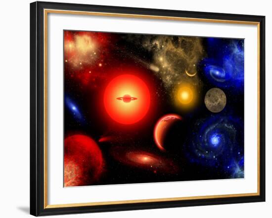 Conceptual Image of Binary Star Systems That are Found Throughout Our Galaxy-Stocktrek Images-Framed Photographic Print