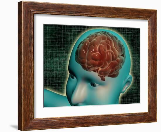 Conceptual Image of Female Body with Brain, Side View-null-Framed Art Print