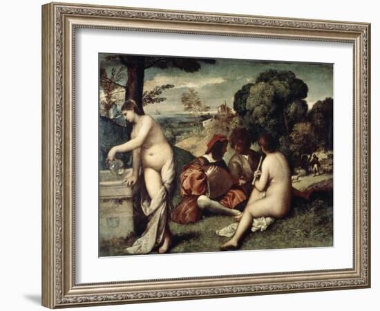 Concert Champetre, (The Pastoral Concert), C1510-1511-Titian (Tiziano Vecelli)-Framed Giclee Print