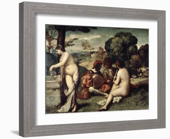 Concert Champetre, (The Pastoral Concert), C1510-1511-Titian (Tiziano Vecelli)-Framed Giclee Print