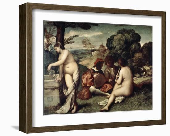 Concert Champetre, (The Pastoral Concert), C1510-1511-Titian (Tiziano Vecelli)-Framed Giclee Print