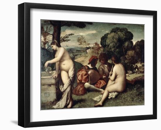 Concert Champetre, (The Pastoral Concert), C1510-1511-Titian (Tiziano Vecelli)-Framed Giclee Print