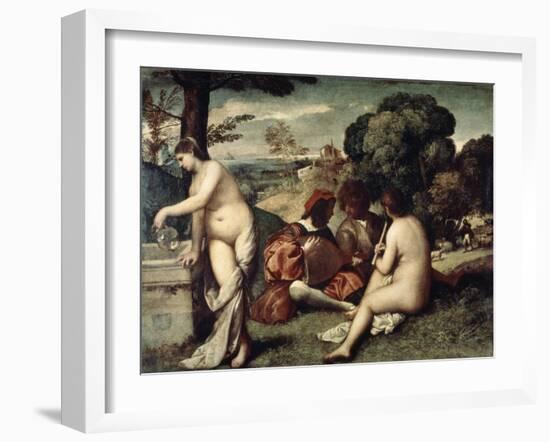 Concert Champetre, (The Pastoral Concert), C1510-1511-Titian (Tiziano Vecelli)-Framed Giclee Print