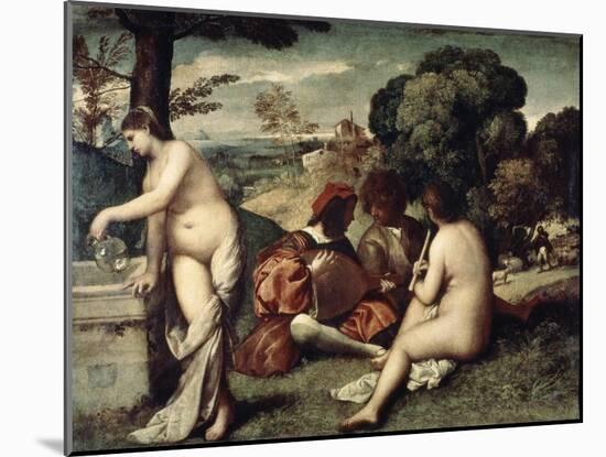 Concert Champetre, (The Pastoral Concert), C1510-1511-Titian (Tiziano Vecelli)-Mounted Giclee Print