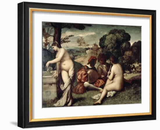 Concert Champetre, (The Pastoral Concert), C1510-1511-Titian (Tiziano Vecelli)-Framed Giclee Print