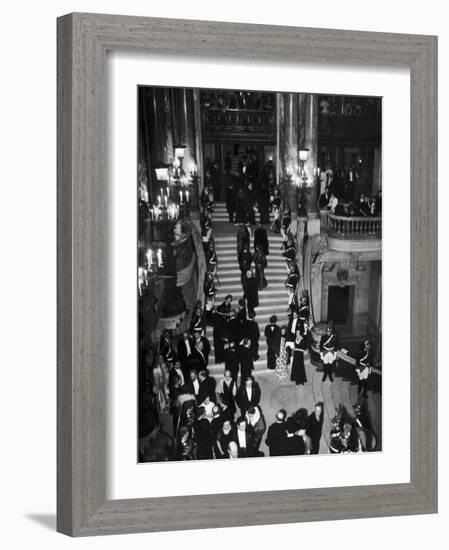 Concert-Goers Milling About on Grand Staircase of the Paris Opera House-null-Framed Photographic Print