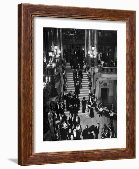 Concert-Goers Milling About on Grand Staircase of the Paris Opera House-null-Framed Photographic Print