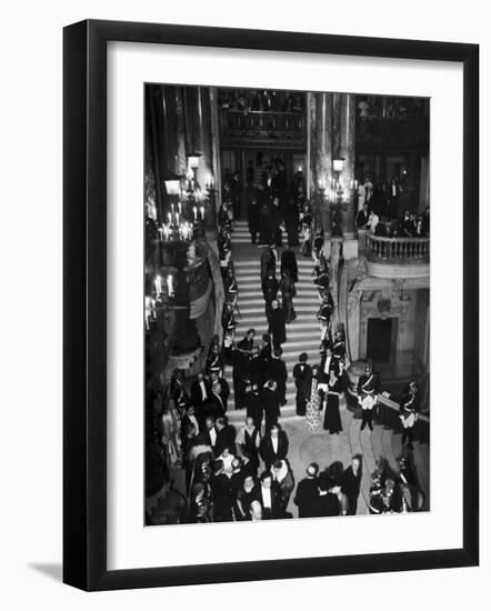 Concert-Goers Milling About on Grand Staircase of the Paris Opera House-null-Framed Photographic Print