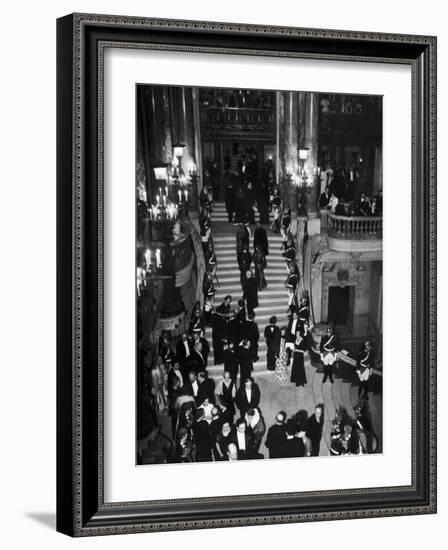 Concert-Goers Milling About on Grand Staircase of the Paris Opera House-null-Framed Photographic Print