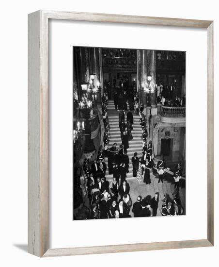 Concert-Goers Milling About on Grand Staircase of the Paris Opera House-null-Framed Photographic Print