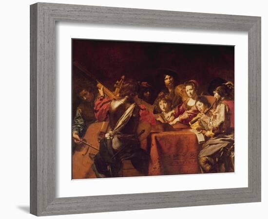 Concert with Eight People-Valentin de Boulogne-Framed Giclee Print