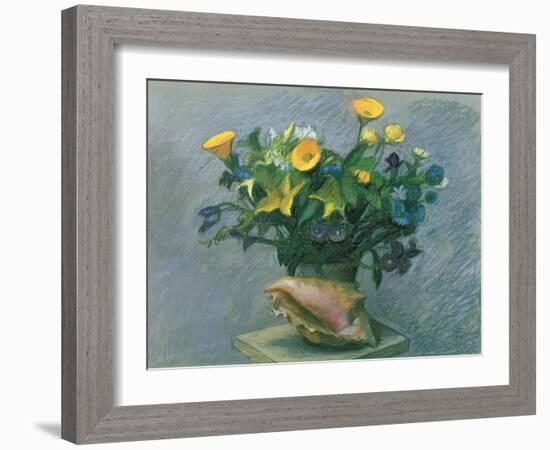 Conch & Flowers, 1989-Hans Feibusch-Framed Giclee Print