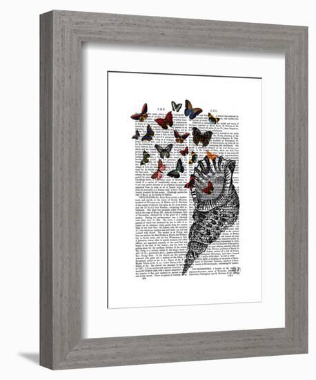 Conch Shell and Butterflies-Fab Funky-Framed Art Print