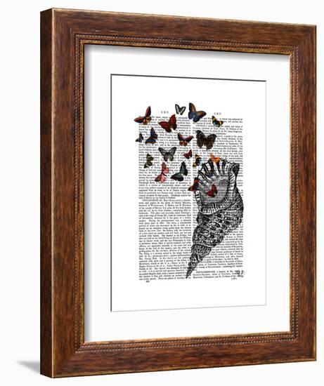 Conch Shell and Butterflies-Fab Funky-Framed Art Print