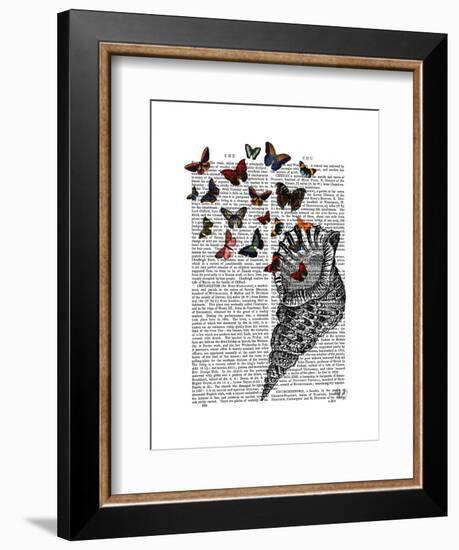 Conch Shell and Butterflies-Fab Funky-Framed Art Print