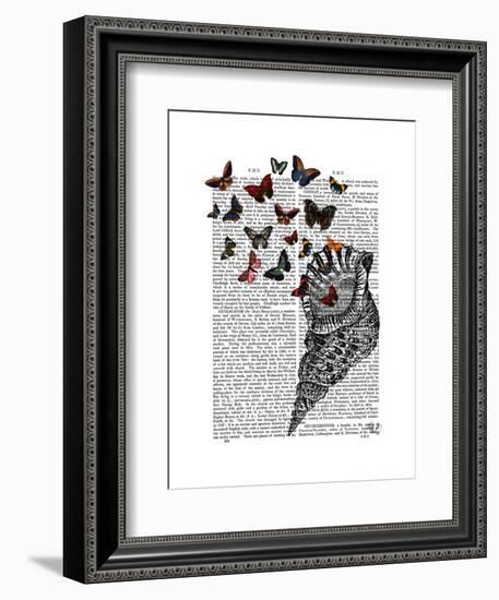 Conch Shell and Butterflies-Fab Funky-Framed Art Print