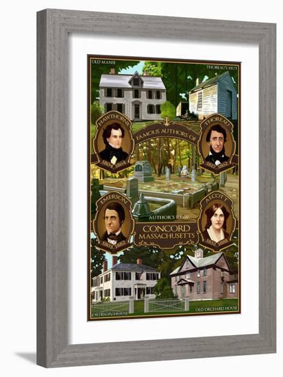 Concord, Massachusetts - Authors of Concord-Lantern Press-Framed Art Print