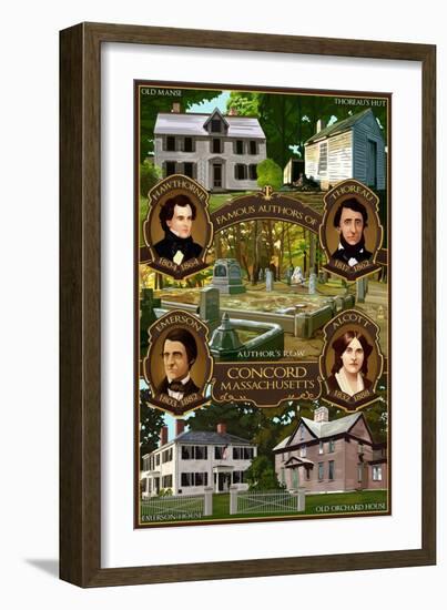 Concord, Massachusetts - Authors of Concord-Lantern Press-Framed Art Print