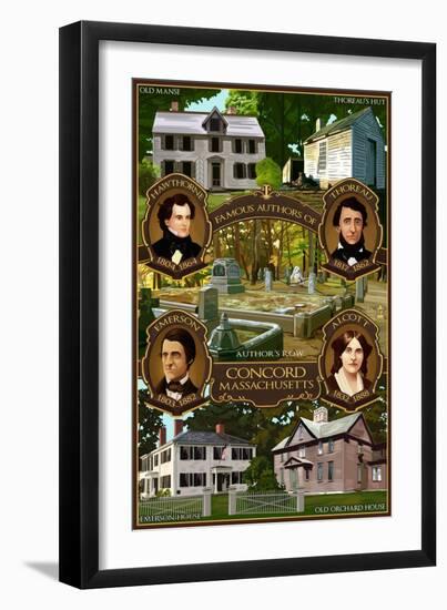 Concord, Massachusetts - Authors of Concord-Lantern Press-Framed Art Print