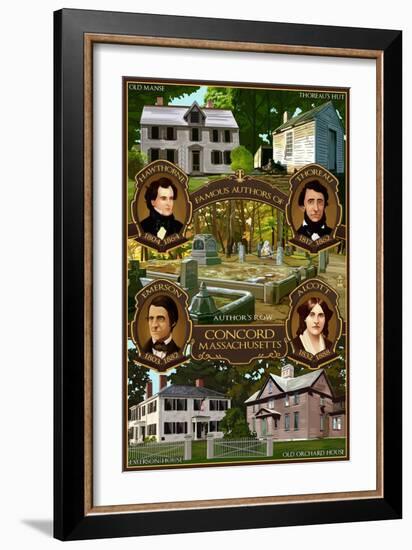 Concord, Massachusetts - Authors of Concord-Lantern Press-Framed Art Print