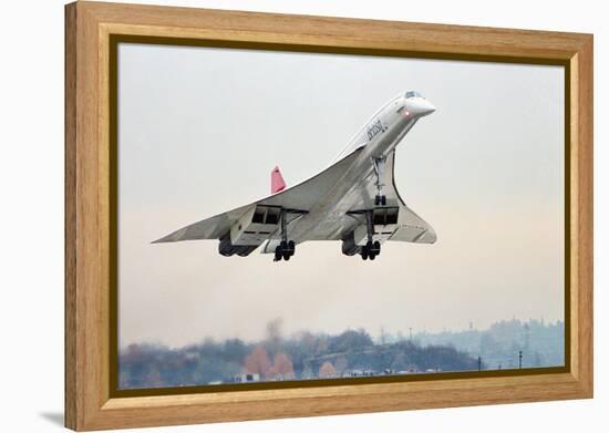 Concorde Supersonic Airliner Landing at Airport-null-Framed Premier Image Canvas