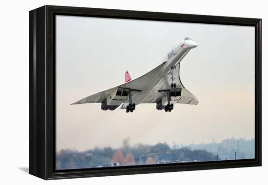 Concorde Supersonic Airliner Landing at Airport-null-Framed Premier Image Canvas