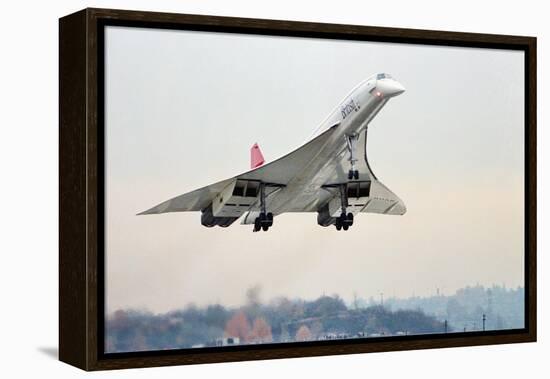 Concorde Supersonic Airliner Landing at Airport-null-Framed Premier Image Canvas