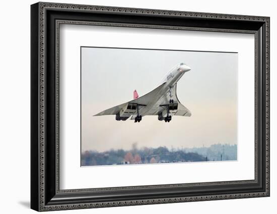 Concorde Supersonic Airliner Landing at Airport-null-Framed Photographic Print