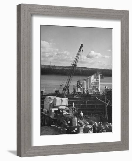 Concrete Being Poured for New Bridge over the Susquehanna River-null-Framed Photographic Print