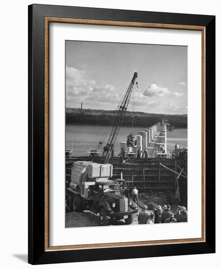 Concrete Being Poured for New Bridge over the Susquehanna River-null-Framed Photographic Print