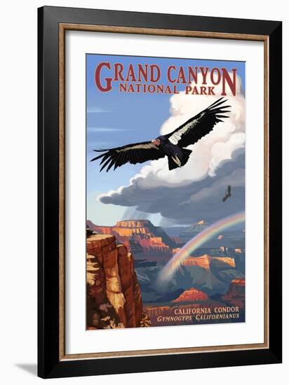 Condor and Rainbow - Grand Canyon National Park-Lantern Press-Framed Art Print