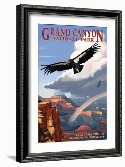 Condor and Rainbow - Grand Canyon National Park-Lantern Press-Framed Art Print