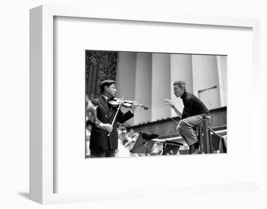 Conductor Herbert von Karajan rehearsing with Nathan Milstein in Lucerne, Switzerland. Lucerne,1957-Erich Lessing-Framed Photographic Print