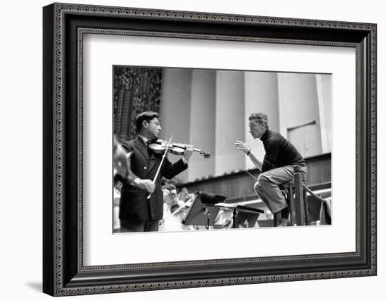 Conductor Herbert von Karajan rehearsing with Nathan Milstein in Lucerne, Switzerland. Lucerne,1957-Erich Lessing-Framed Photographic Print