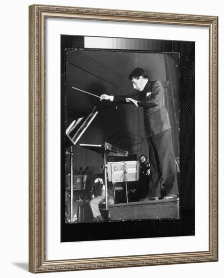 Conductor John Barbirolli Leading the New York Philharmonic-Margaret Bourke-White-Framed Premium Photographic Print