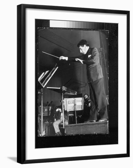 Conductor John Barbirolli Leading the New York Philharmonic-Margaret Bourke-White-Framed Premium Photographic Print