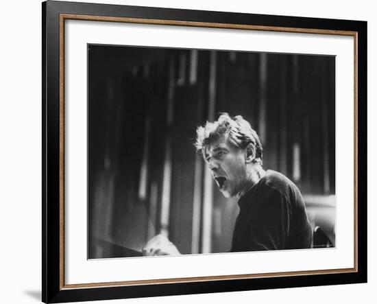 Conductor Leonard Bernstein Conducting the New York Philharmonic-Ralph Morse-Framed Premium Photographic Print